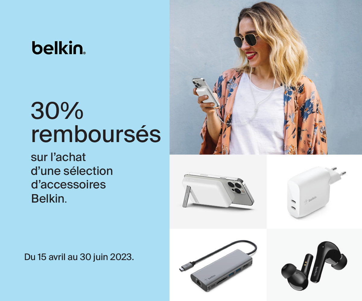 30% remboursés sur l'achat d'une sélection de produits Belkin !