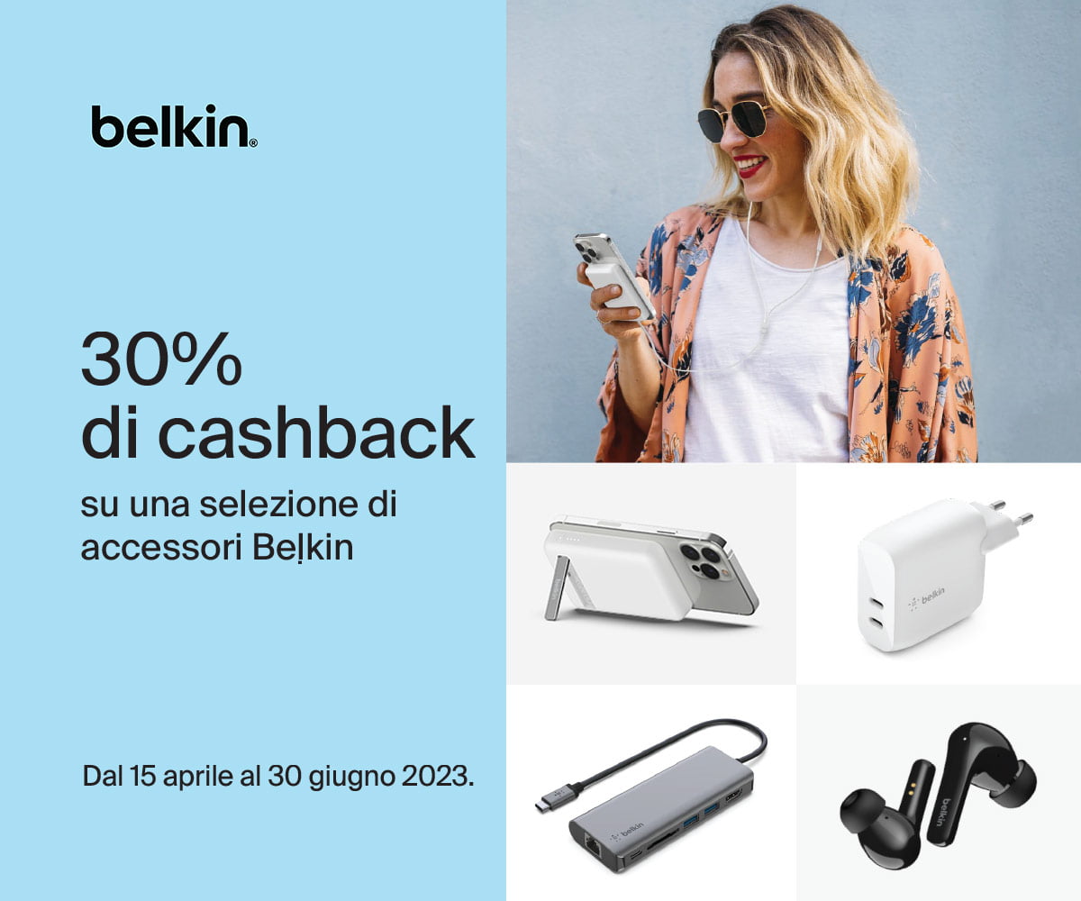 30% di cashback sull'acquisto di una selezione di accessori Belkin !