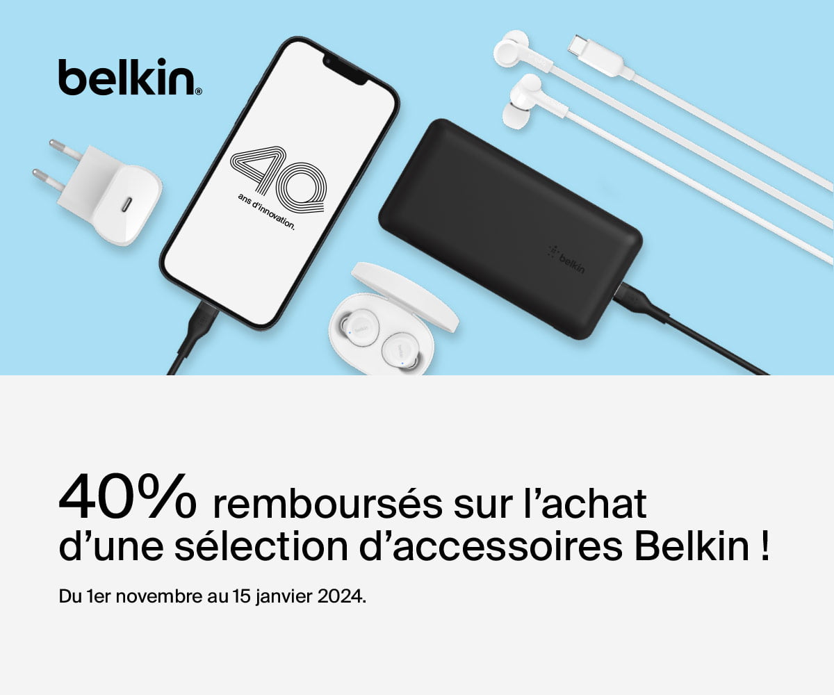 40% remboursés sur l'achat d'une sélection de produits Belkin !
