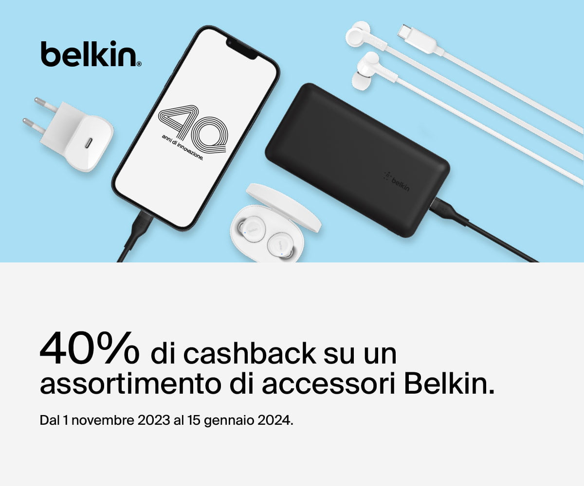 40% di cashback su una selezione di prodotti Belkin!