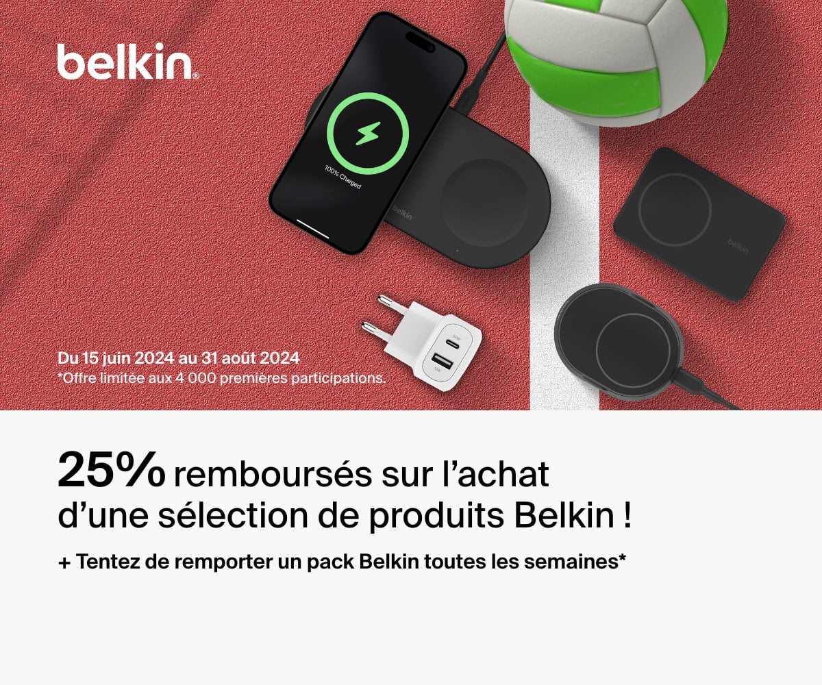 25% remboursés sur l'achat d'une sélection de produits Belkin !
