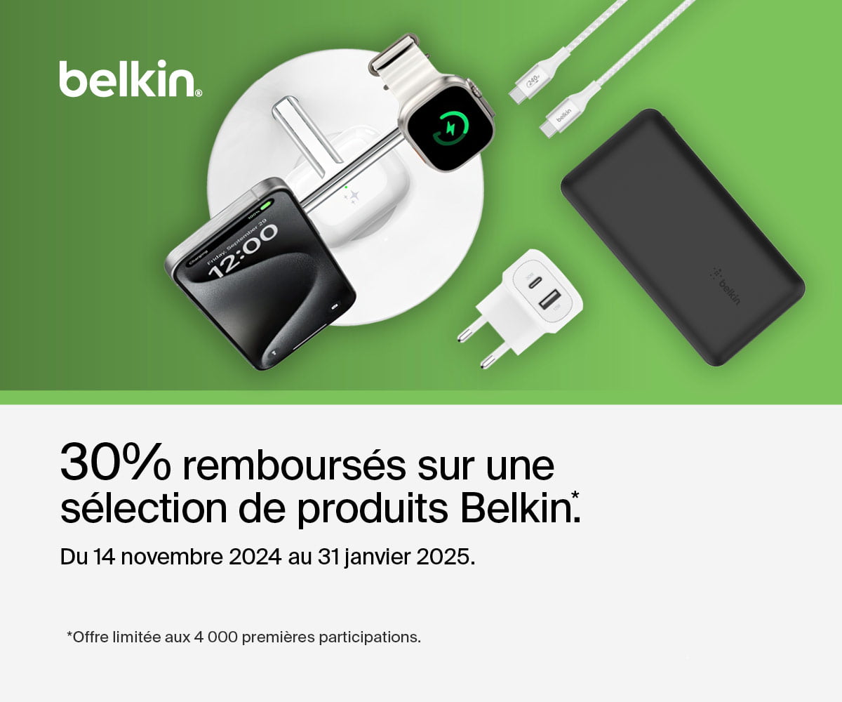 30% remboursés sur l'achat d'une sélection de produits Belkin !